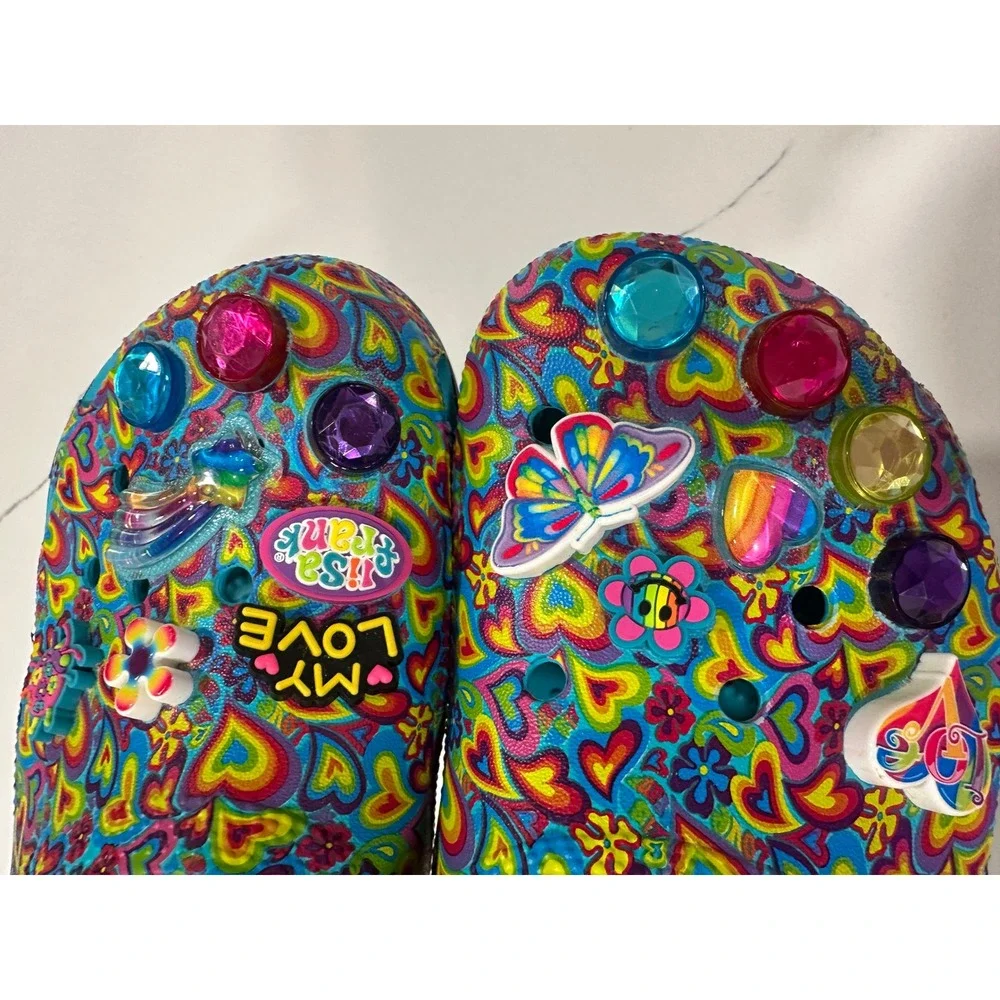 Lisa Frank x Crocs Classic Clogs Kids J3 Multi-Color Heart Print with Jibbitz